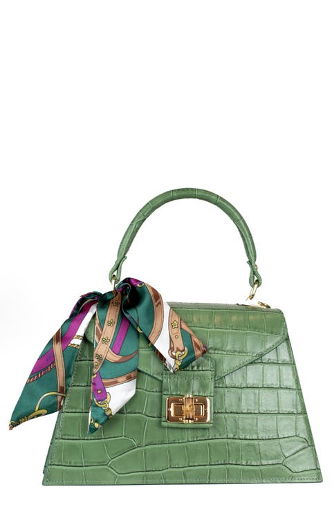 Marta Croc Embossed Satchel with Scarf