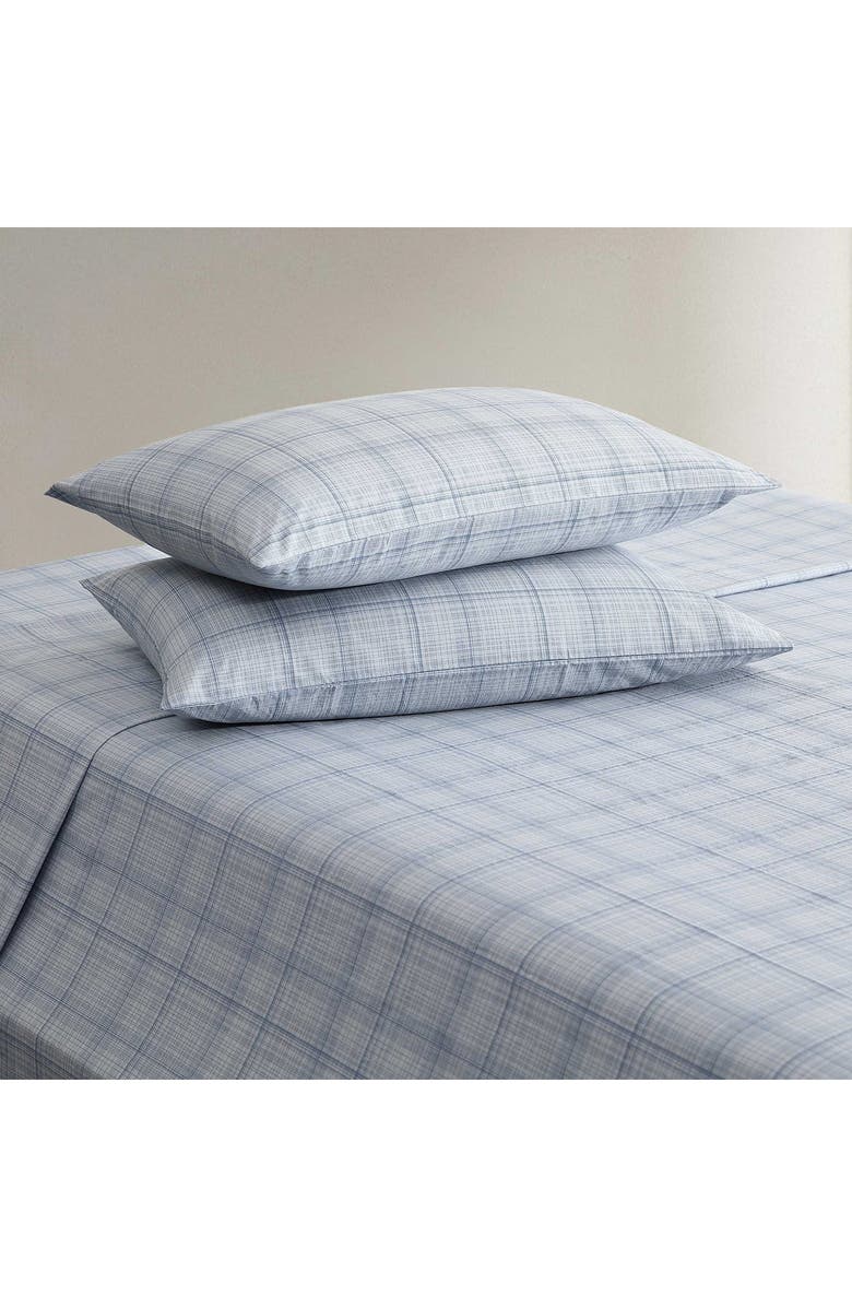 Calvin Klein Multi Grid 200 Thread Count Cotton Percale Sheet Set, Alternate, color, Light / Medium Blue