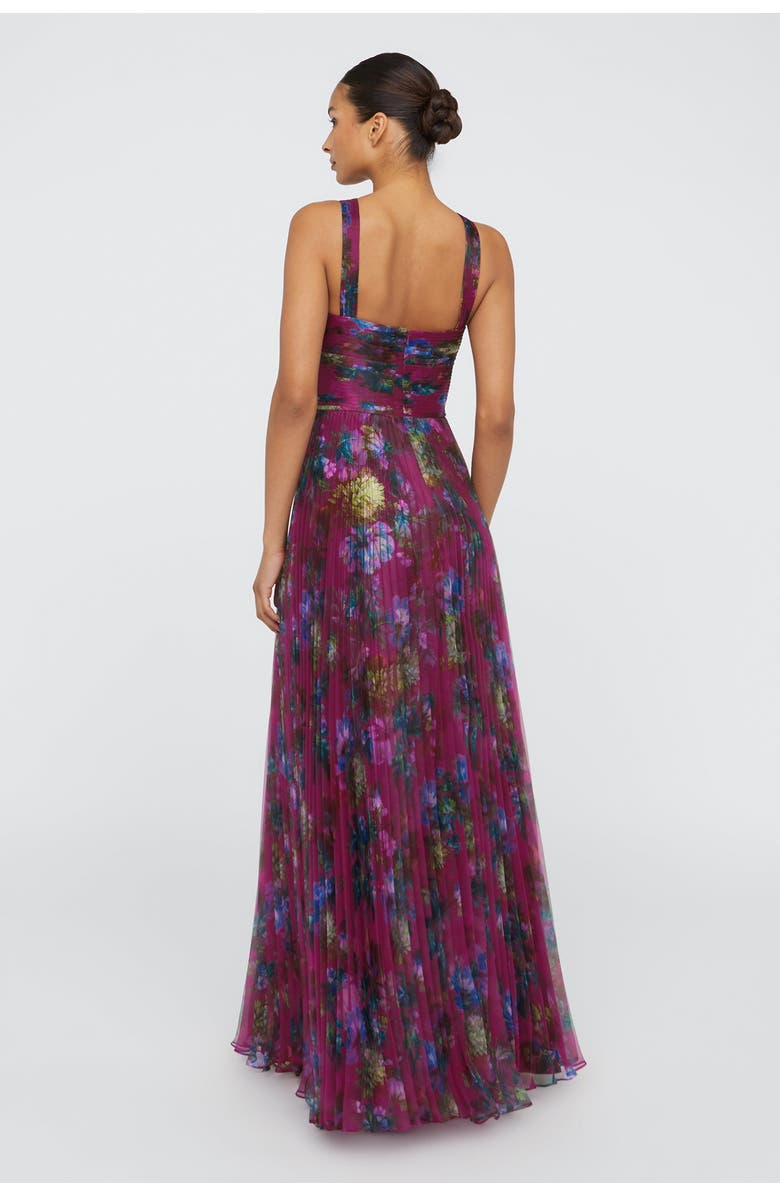 Theia Naveen Pleated Gown, Alternate, color, Sangria Poppy Stripe