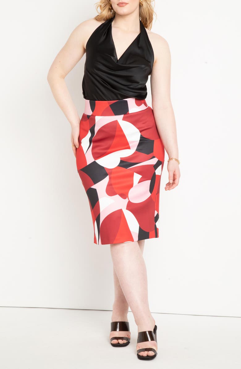 ELOQUII Floral Wrap Front Satin Skirt, Alternate, color,