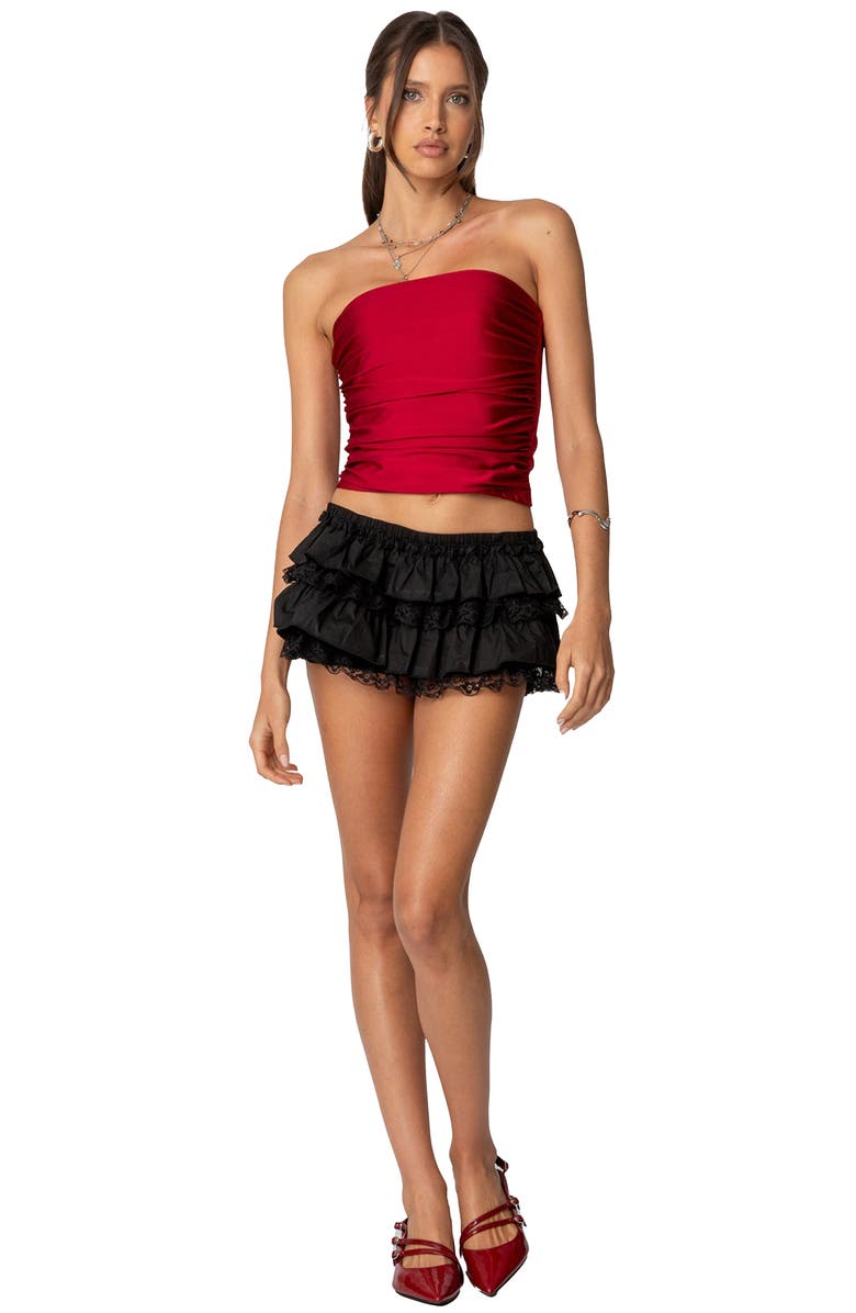 EDIKTED Maxeen Shiny Ruched Tube Top, Alternate, color, 
