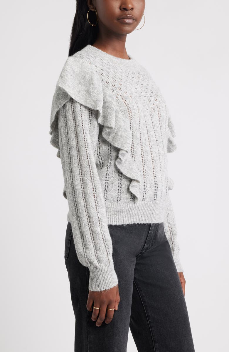 Treasure & Bond Ruffle Pointelle Sweater, Alternate, color, Grey Heather