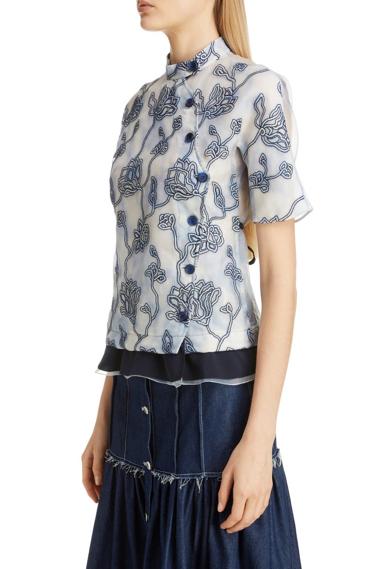 Floral Embroidered Silk Blouse, Alternate, color, GREY - BLUE 1