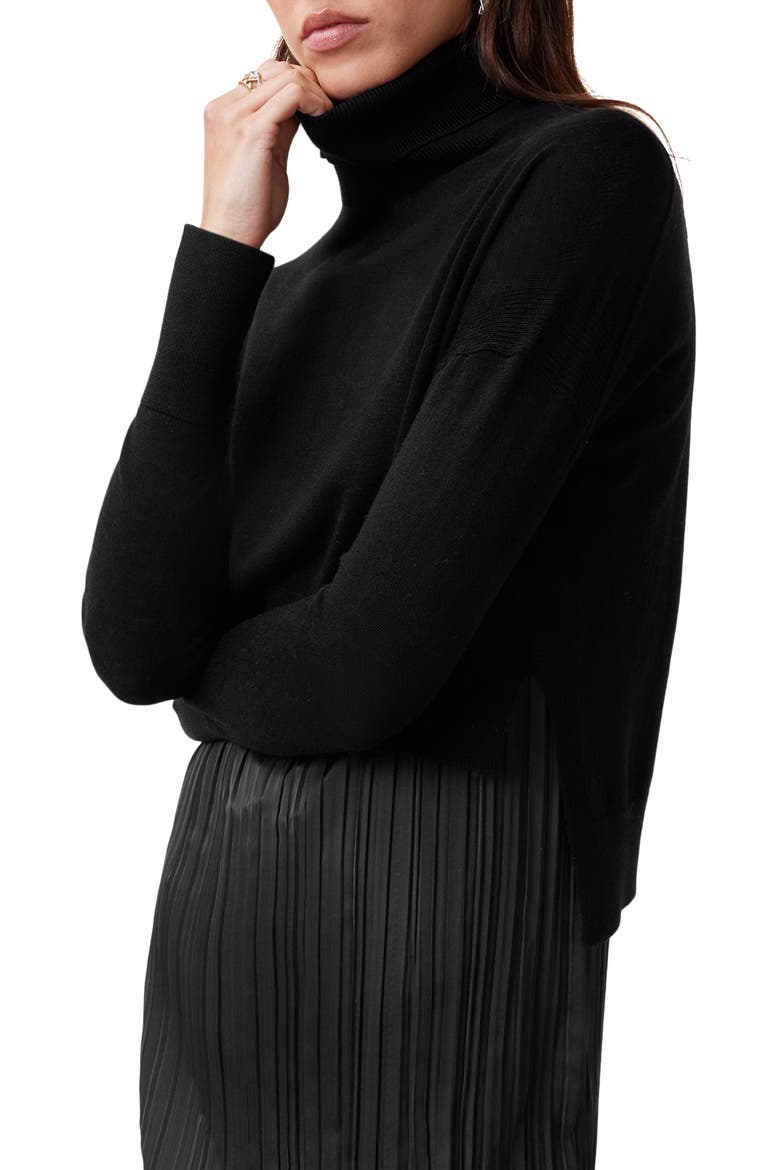 Vittoria Merino Wool High-Low Sweater & Micropleat Midi Dress Set, Alternate, color, BLACK