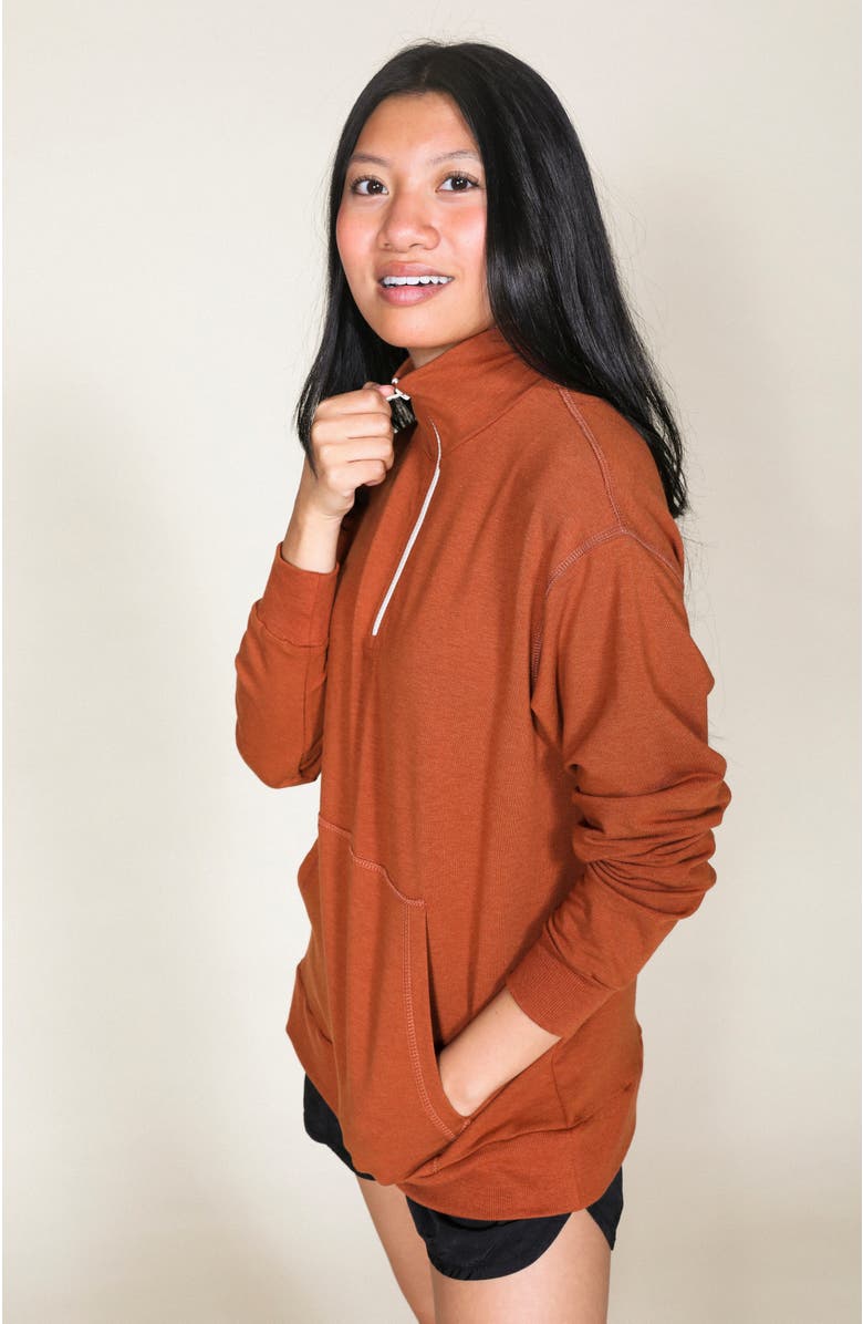 POPLINEN Frances Zip Collar Sweatshirt, Alternate, color, Rust