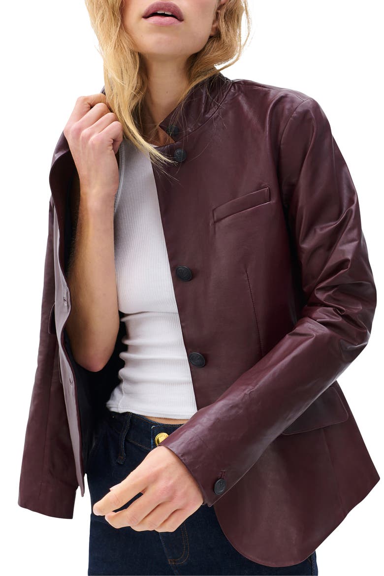 Slade Leather Blazer, Alternate, color, BURGUNDY
