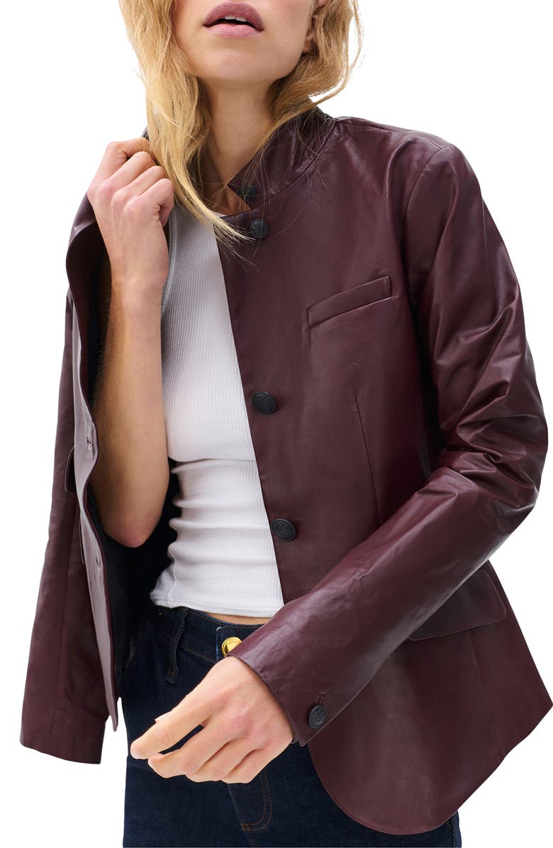 rag & bone Slade Leather Blazer, Alternate, color, Burgundy