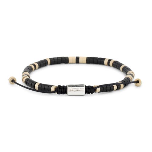 Jan Leslie Black Agate Beaded Sterling Silver Bracelet With Black Pull Cord In Black