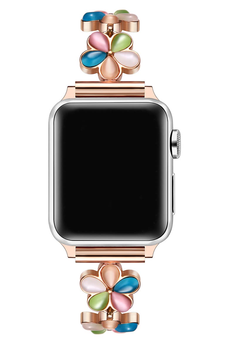 June Flower Bracelet Apple Watch® Watchband, Alternate, color, ROSE GOLD MULTI