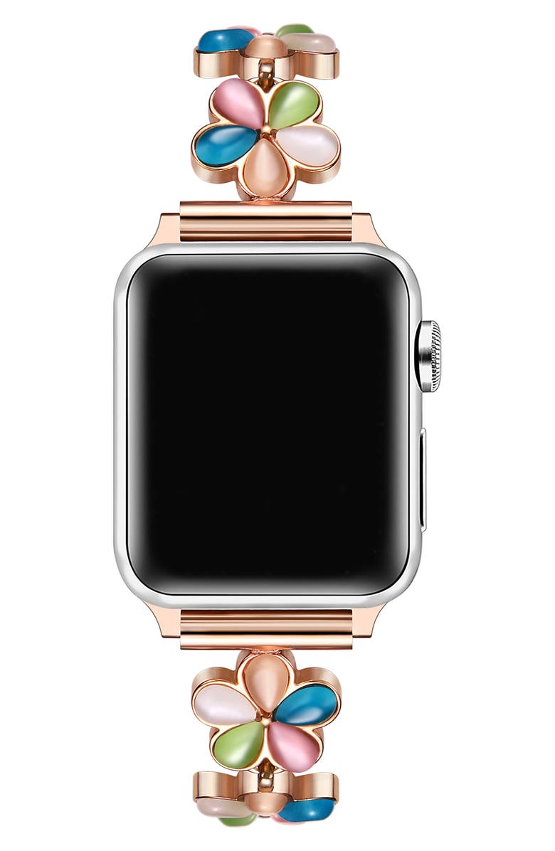 The Posh Tech June Flower Bracelet Apple Watch<sup>®</sup> Watchband, Alternate, color, Rose Gold Multi