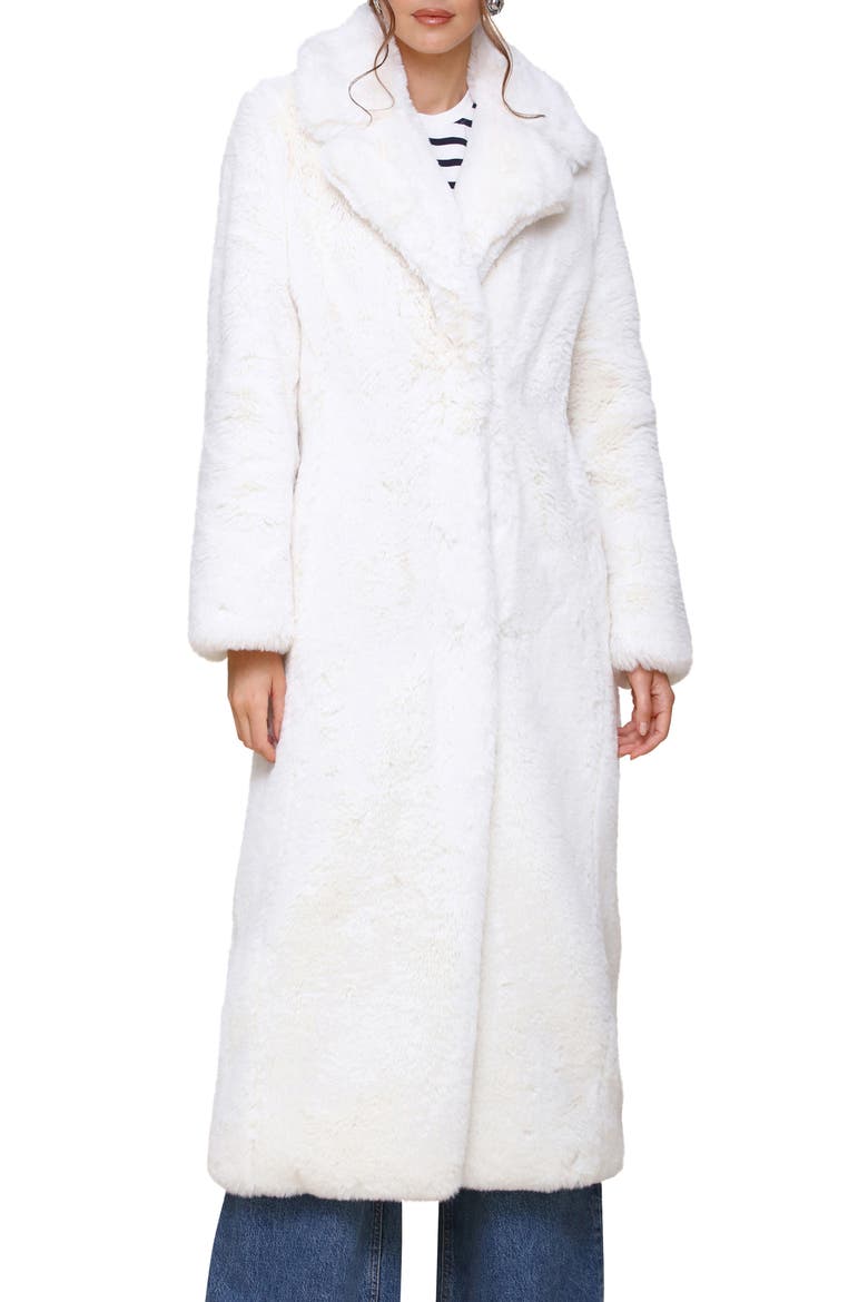 Notch Collar Faux Fur Coat, Main, color, IVORY