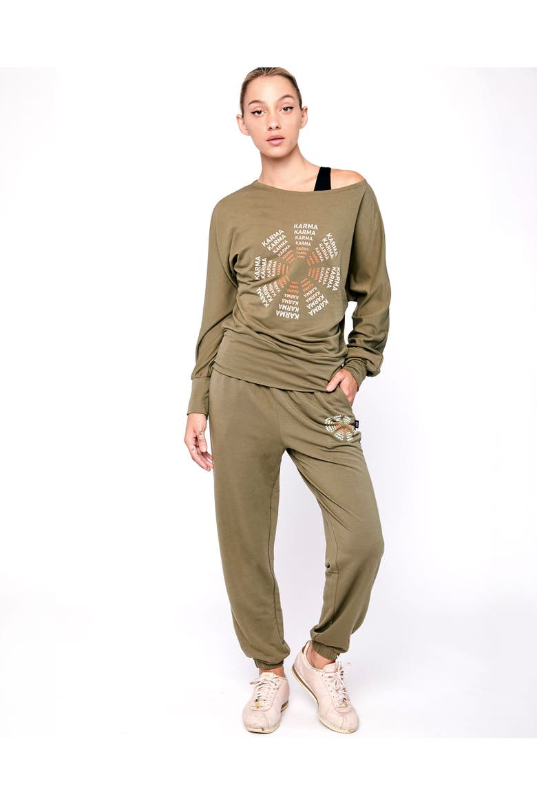 Karma Graphic Sweatpants, Alternate, color, Olive/Print