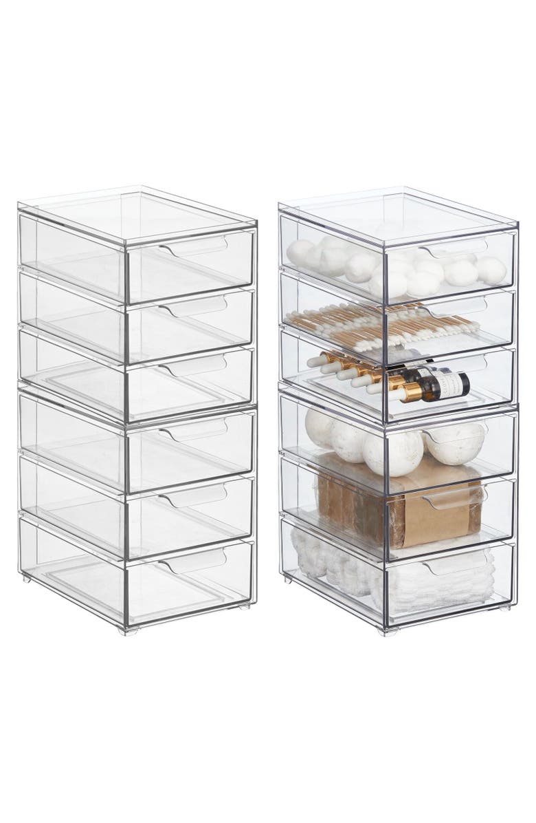 mDesign Plastic 3 Drawer Stackable Organizer for Bathroom Storage, 4 Pack, Alternate, color, 