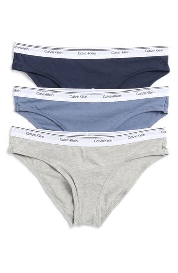 Calvin Klein 3-pack Balance Bikinis In Shoreline/grey/navy