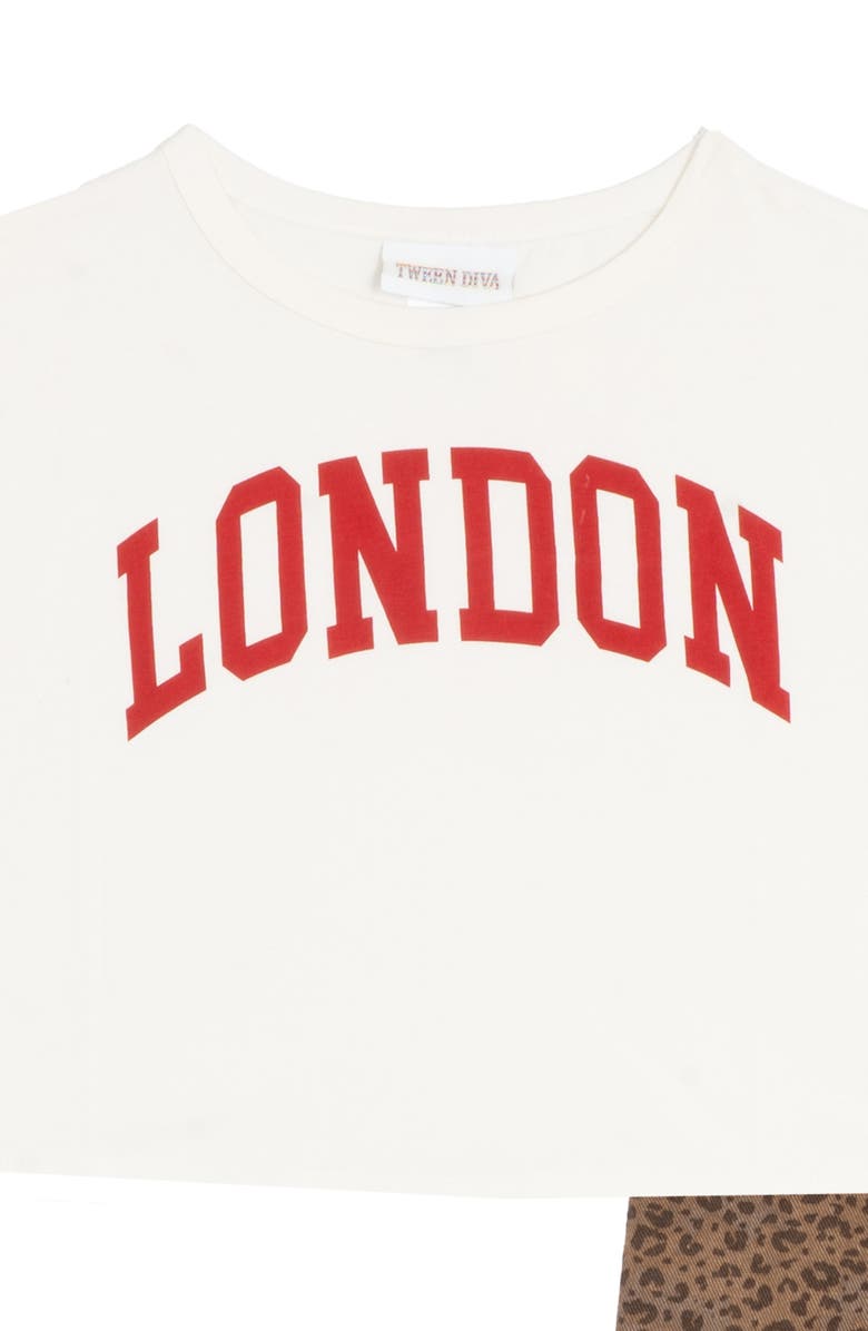 Tween Diva Kids' London Graphic T-Shirt & Leopard Twill Pants Set, Alternate, color, Light Brown