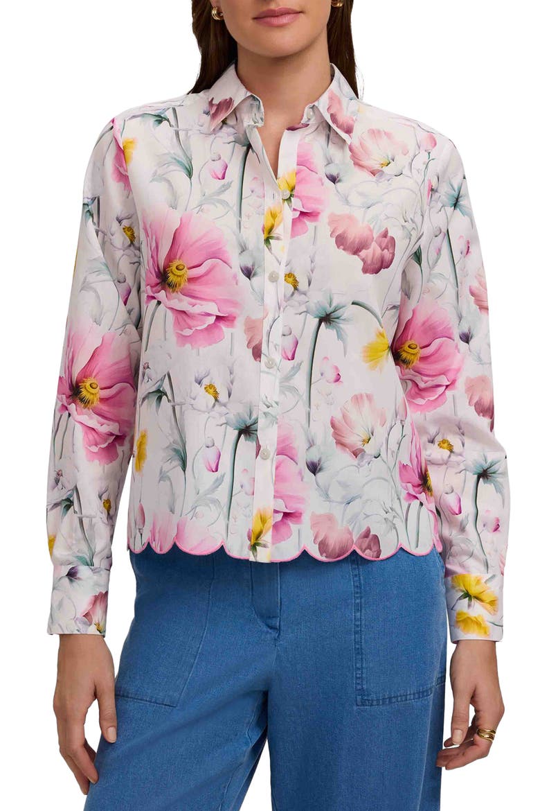 Scarlett Floral Scallop Hem Cotton Button-Up Shirt, Main, color, PINK/ MULTI