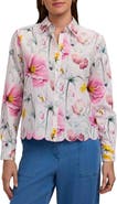 Foxcroft Scarlett Floral Scallop Hem Cotton Button-Up Shirt