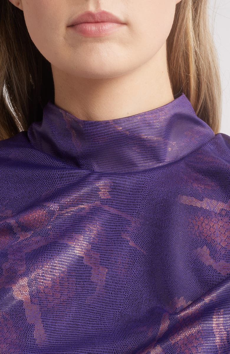 NIKKI LUND Prince Metallic Snakeskin Print Long Sleeve Dress, Alternate, color, Purple