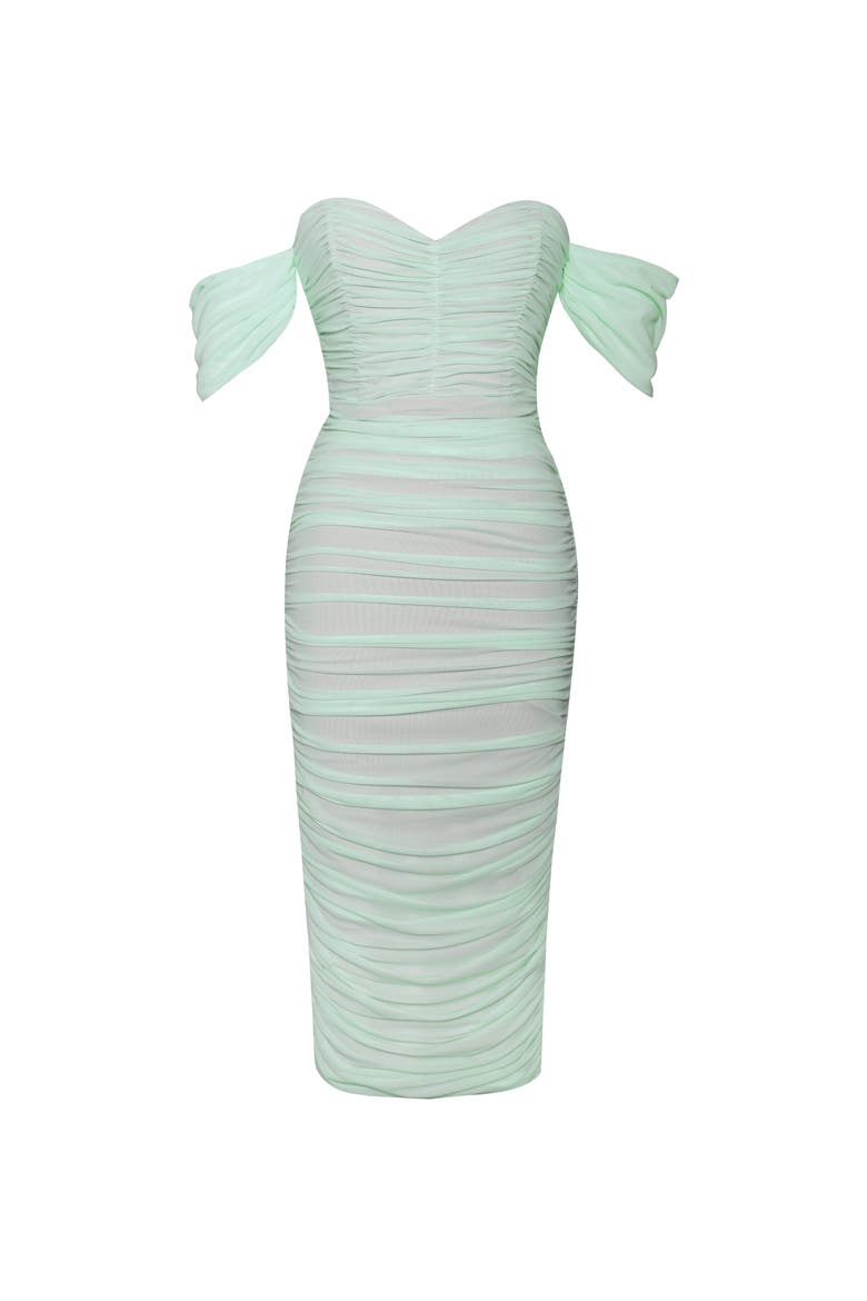 Queenby Off Shoulder Mesh Maxi Dress, Alternate, color, Mint Green
