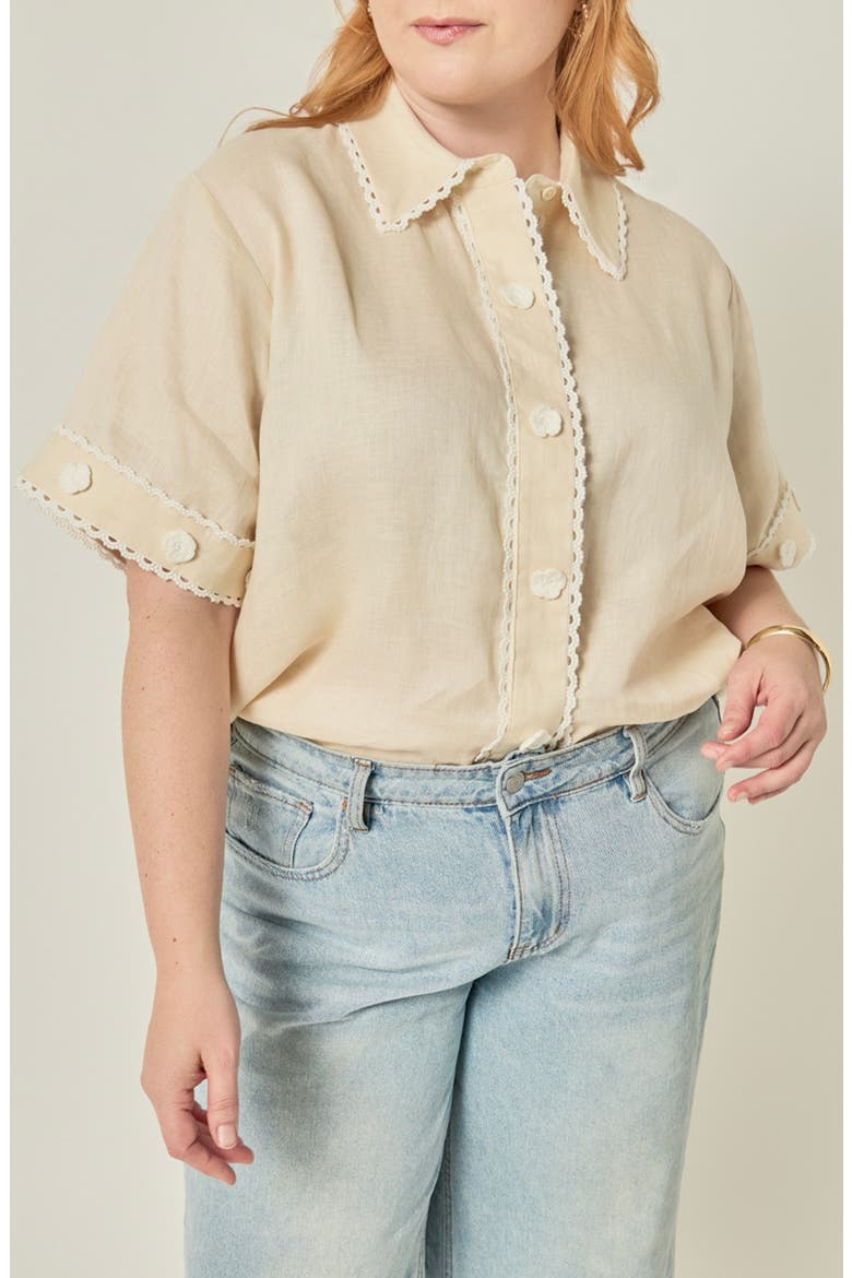 Floral Detailed Linen Shirt, Main, color, LIGHT BEIGE