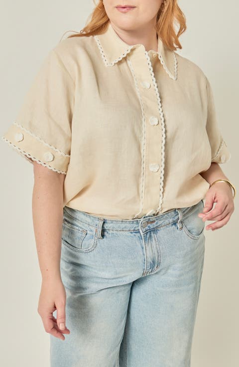 Floral Detailed Linen Shirt