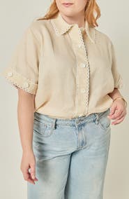 English Factory Floral Detailed Linen Shirt