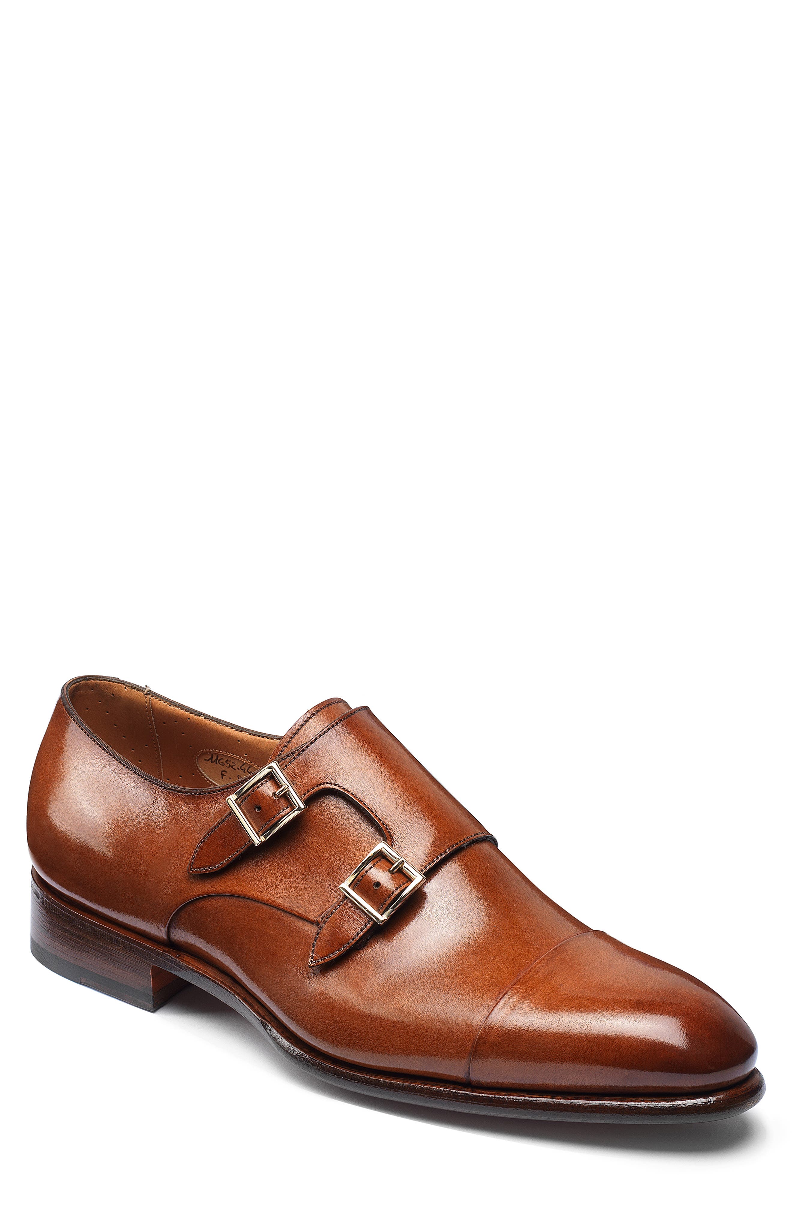 Santoni IRA Double Monk Strap Shoe, Main, color, Cognac Leather