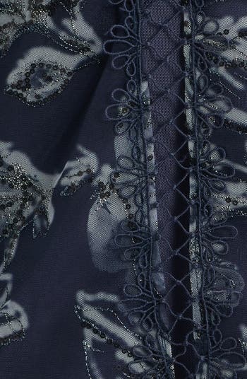 Serenity Floral Jacquard Godet Pleat Cocktail Midi Dress