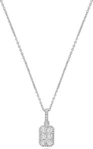 Ancona Fine Jewelry Rectangle Cluster Diamond Pendant Necklace in 14K White Gold