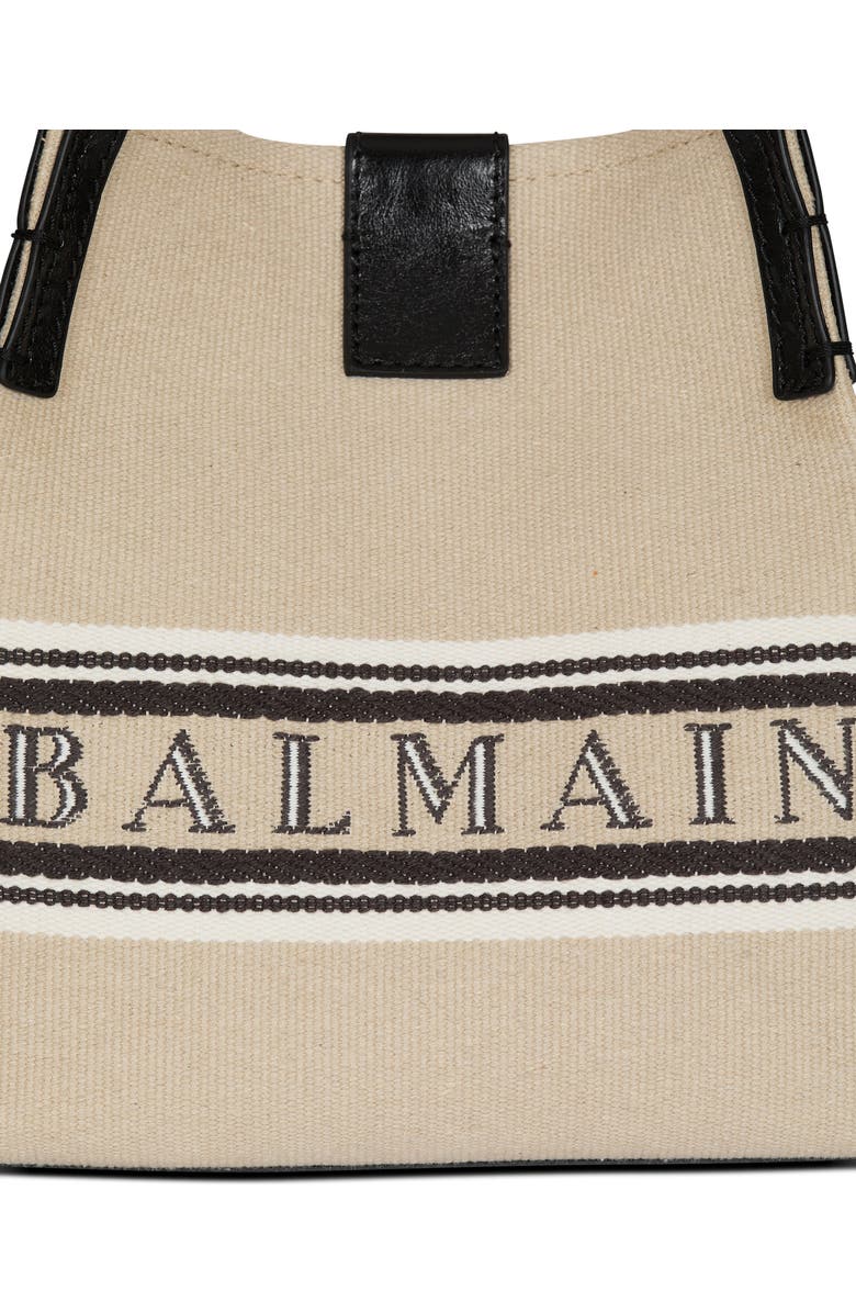 Balmain Release Bucket bag in canvas and calfskin, Alternate, color, Beige