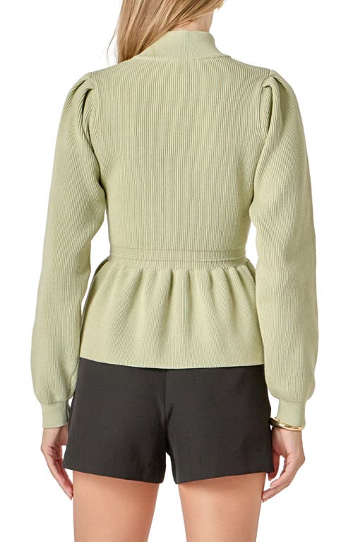 English Factory Mock Neck Peplum Rib Sweater In Green