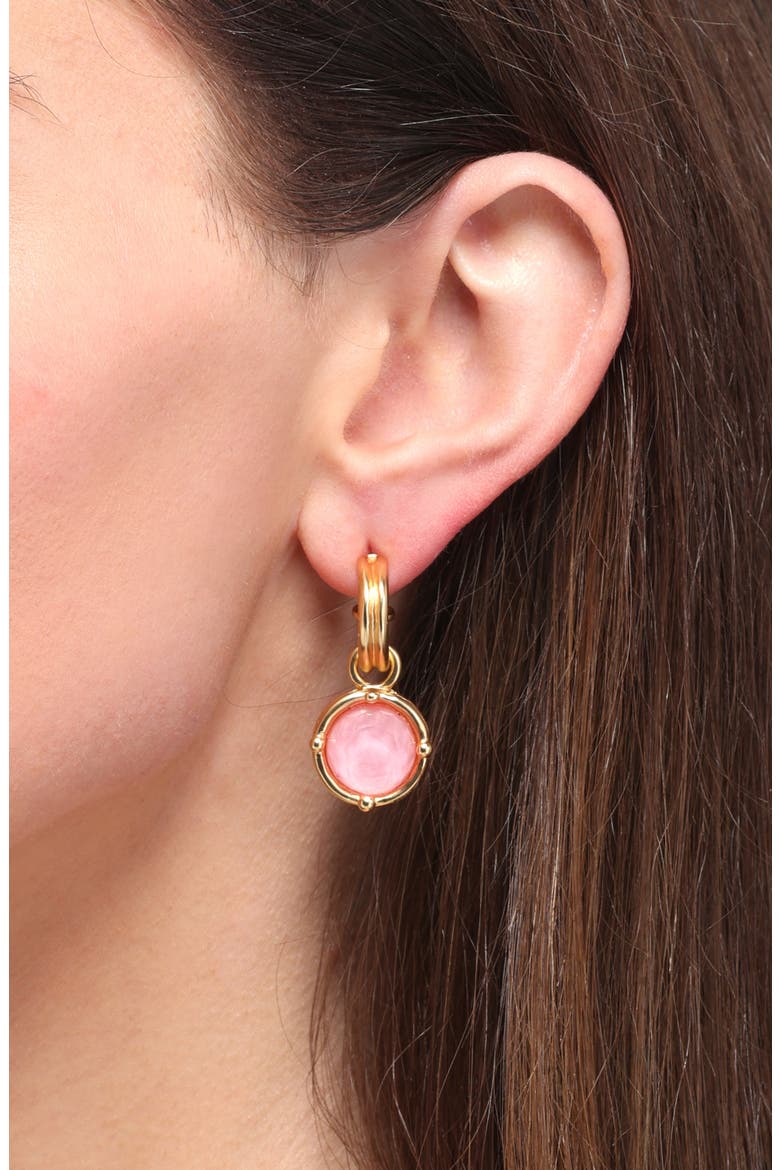 Round Drop Huggie Hoop Earrings, Alternate, color, GOLD/ PINK