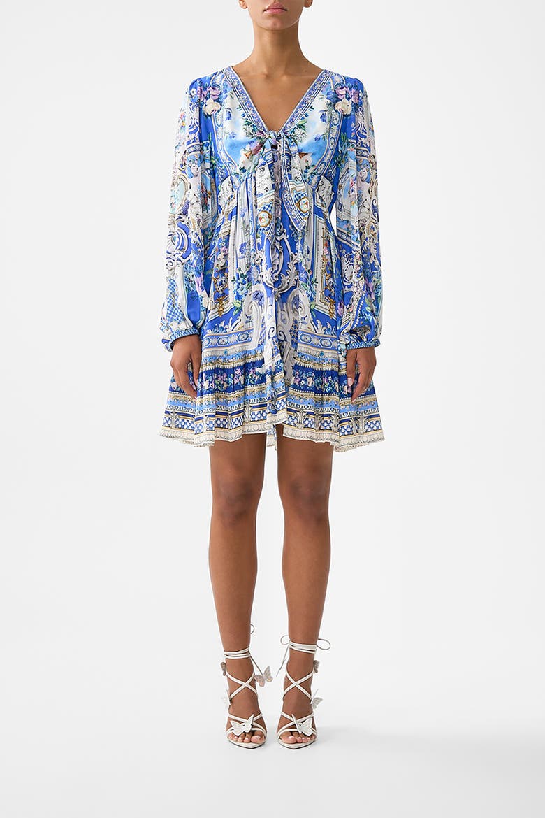 Short Tie Front Blouson Dress, Main, color, Ottoman Opulence