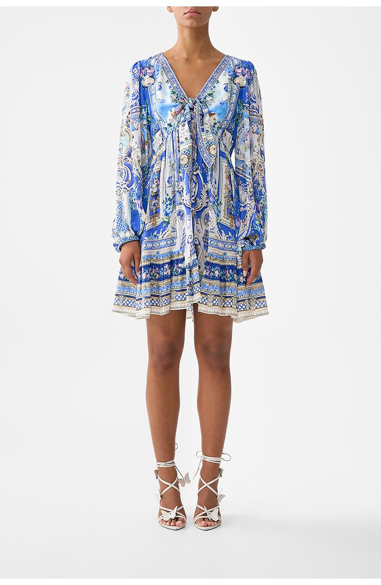 Camilla Short Tie Front Blouson Dress, Main, color, Ottoman Opulence