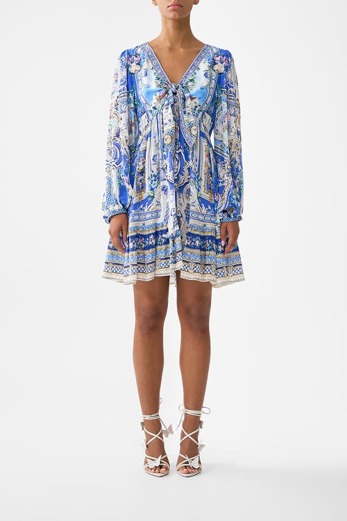 Camilla Ottoman Opulence V-neck Mini Dress In Blue