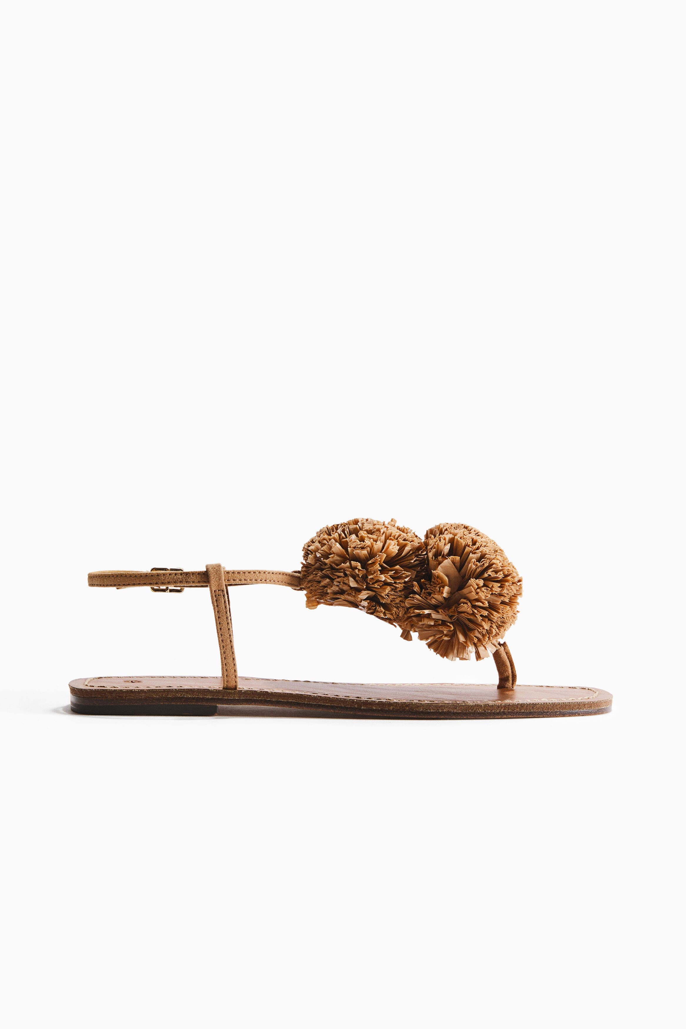 H&M Appliquéd Strappy Sandals, Main, color, Dark Beige