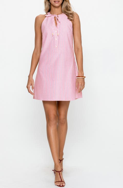 Stripe Tie Neck Sleeveless Shirtdress