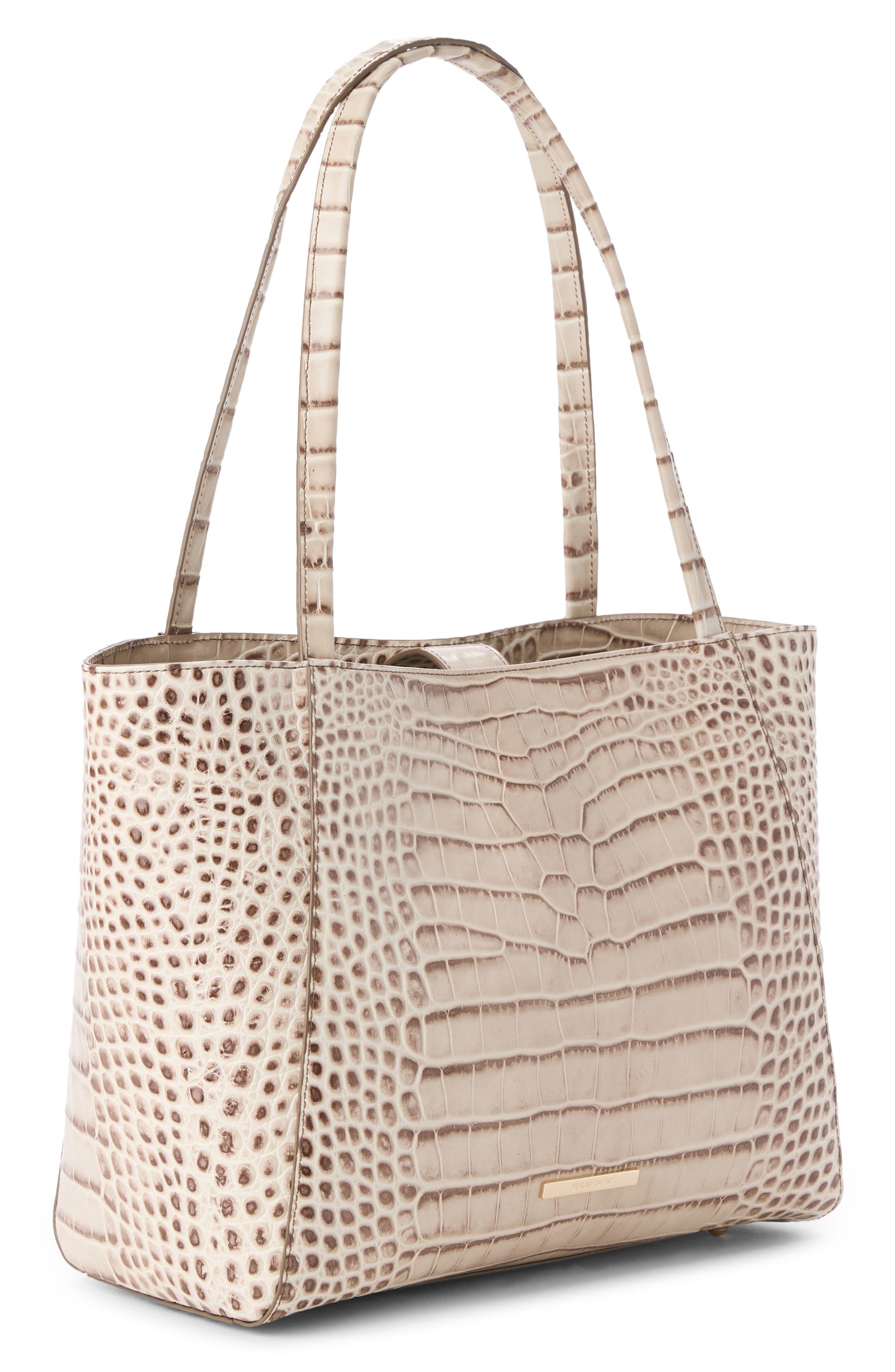 Brahmin Mona Croc Embossed Leather Tote, Alternate, color, Warm Gray