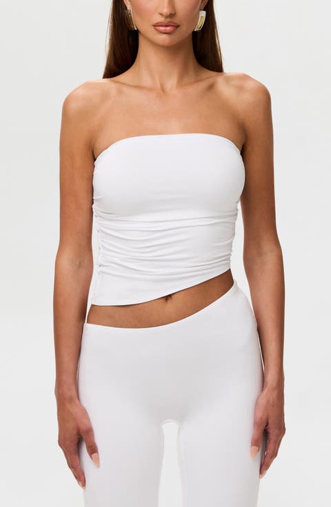 Strapless Asymmetric Hem Tube Top