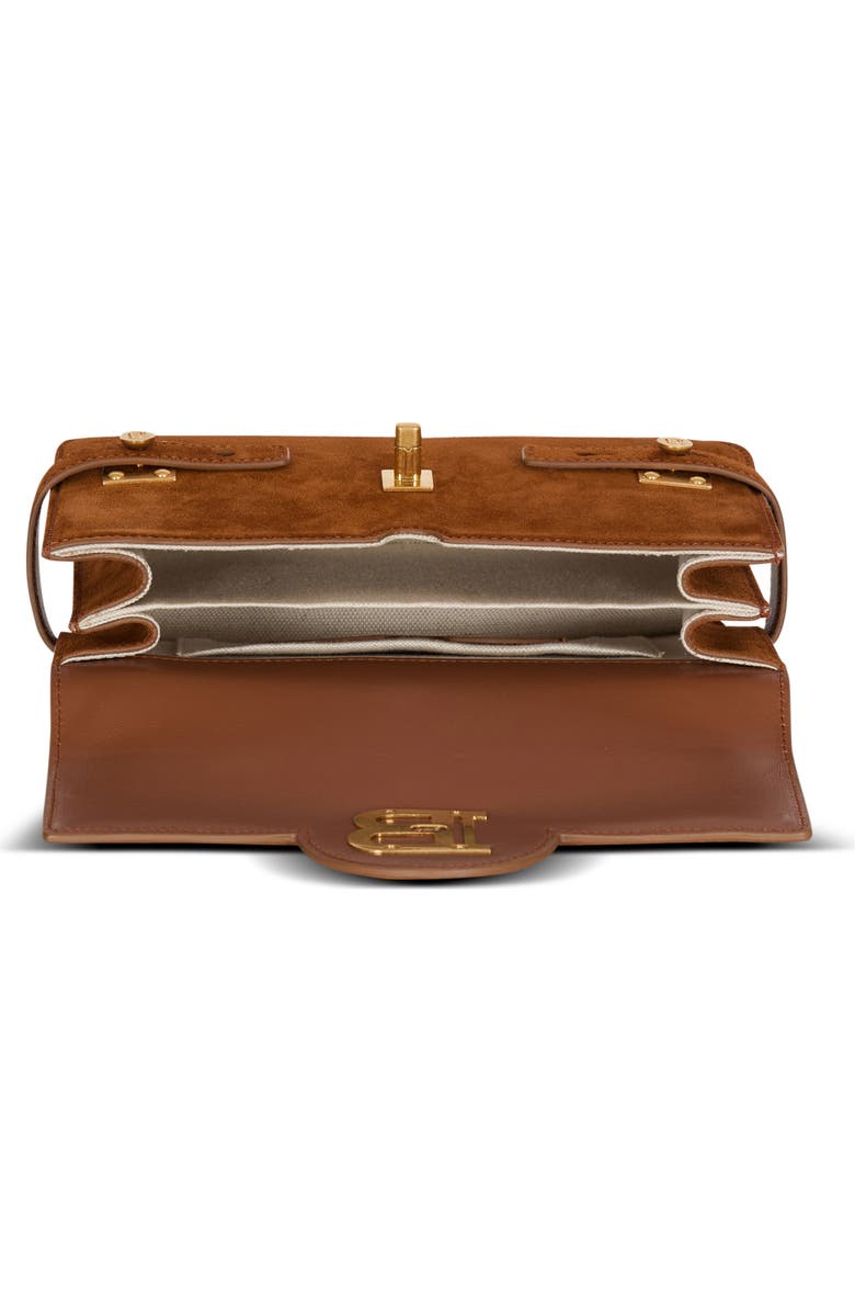 Balmain Suede B-Buzz Shoulder 24 bag, Alternate, color, Brown