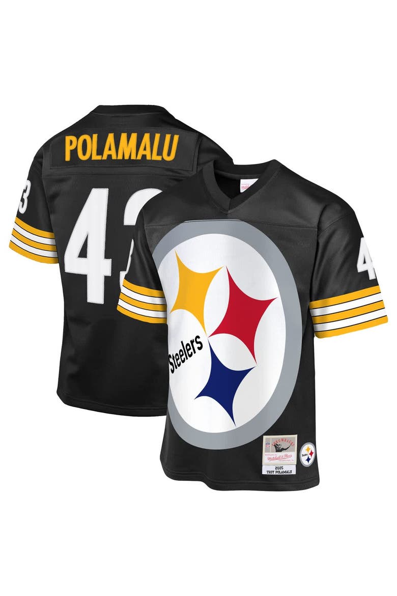Youth Mitchell & Ness Troy Polamalu Black Pittsburgh Steelers 2005 Throwback Fashion Jersey, Alternate, color, Black