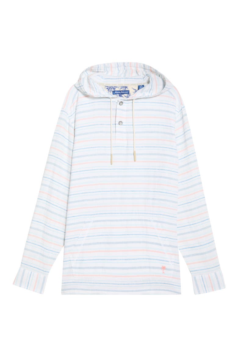 Castelo Baja Stripe Linen Blend Pullover Hoodie, Alternate, color, WHITE