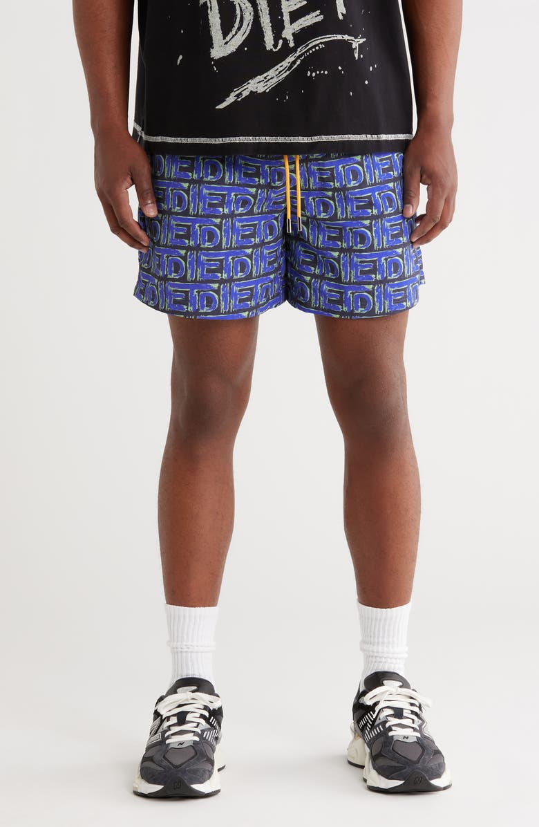 DIET STARTS MONDAY Scribble Drawstring Nylon Shorts, Main, color, 