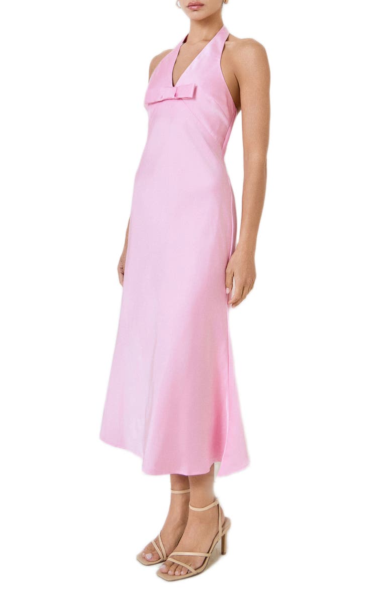 MARSY Bow Halter Satin Maxi Dress, Alternate, color, Pink