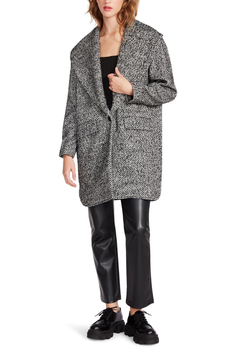 Zoey Herringbone Longline Jacket, Alternate, color, BLACK