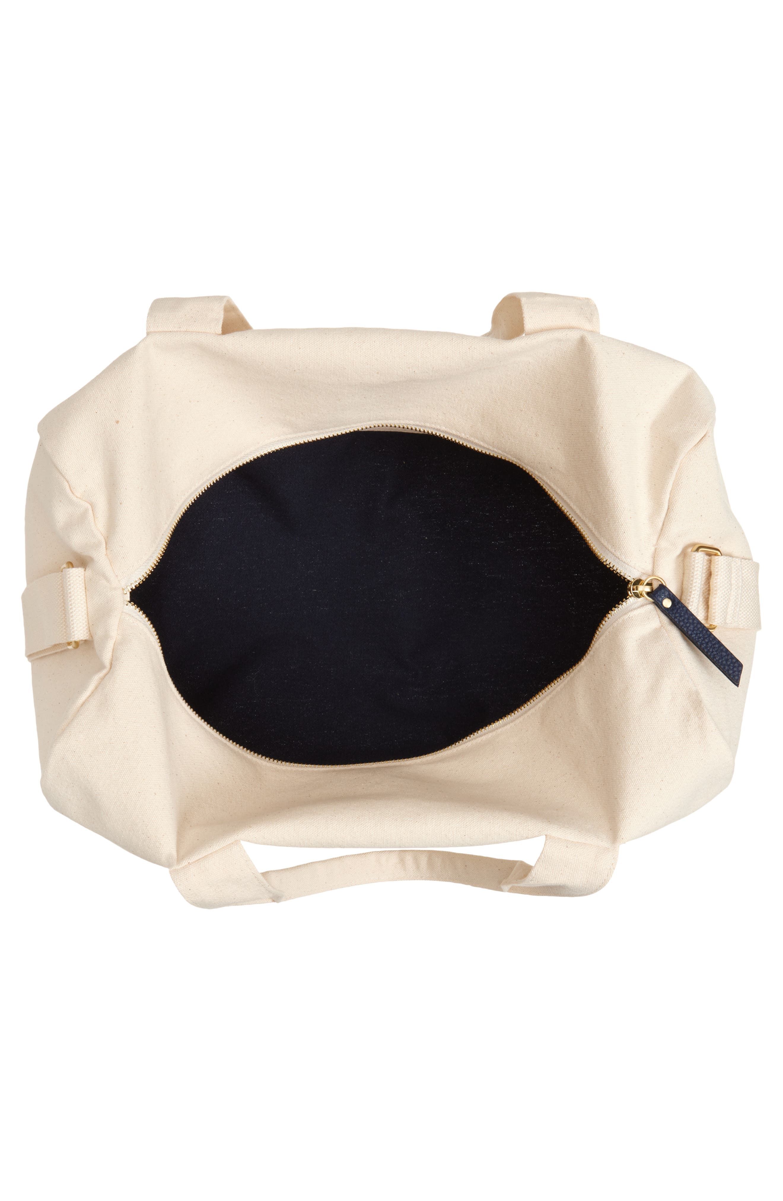 Favorite Daughter Go Sports Embroidered Canvas Duffle Bag, Alternate, color, Natural Navy Blaze