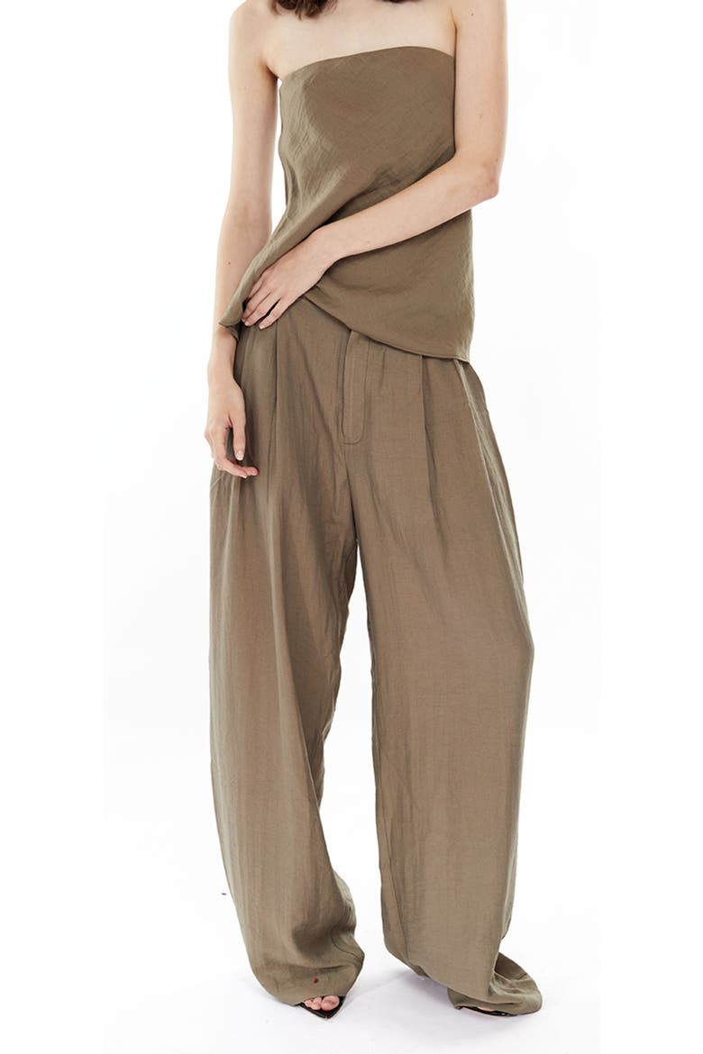 Hedi Mid Waist Tailored Linen Pants, Main, color, Olive-green