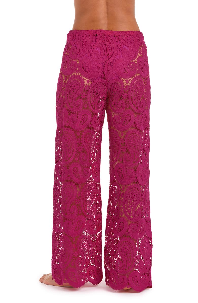 L'AGENCE Geraldine Lace Wide Leg Cover-Up Pants, Alternate, color, Fuchsia