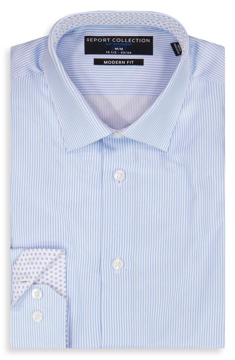 Report Collection Stripe Print Slim Fit Stretch Dress Shirt, Alternate, color, Light Blue