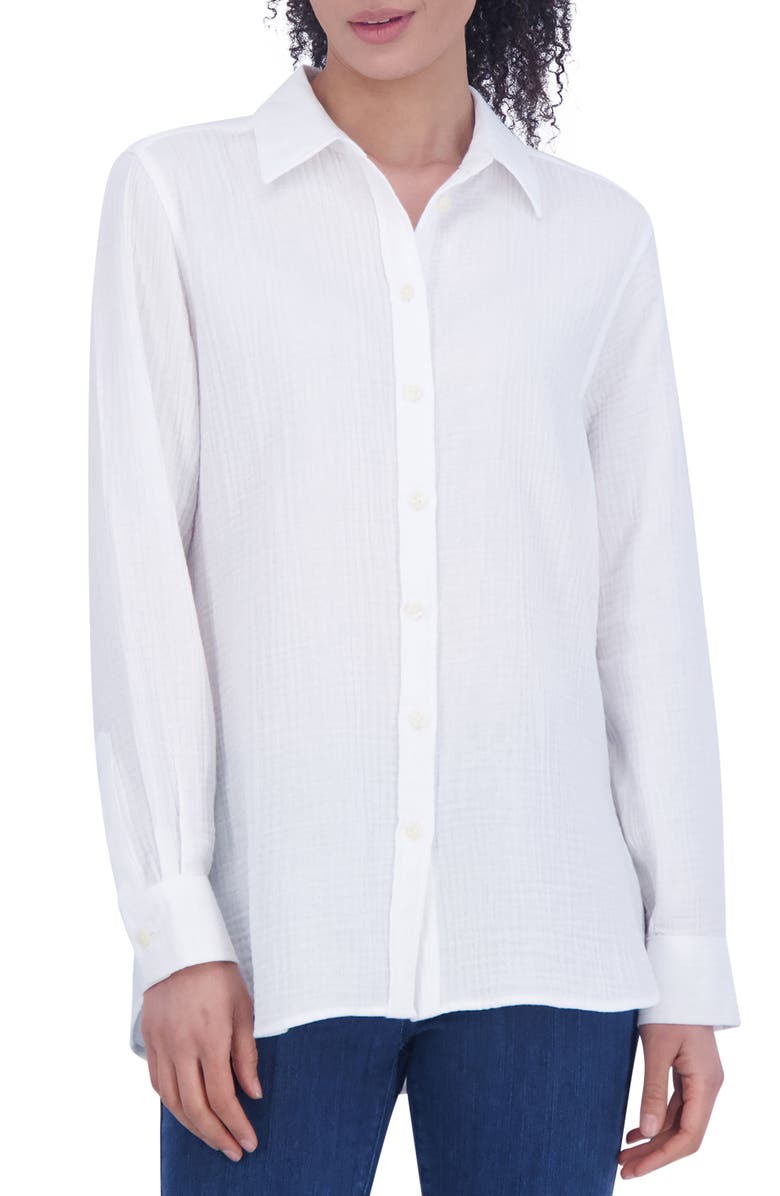 Foxcroft Cotton Gauze Tunic Button-Up Shirt, Main, color, 